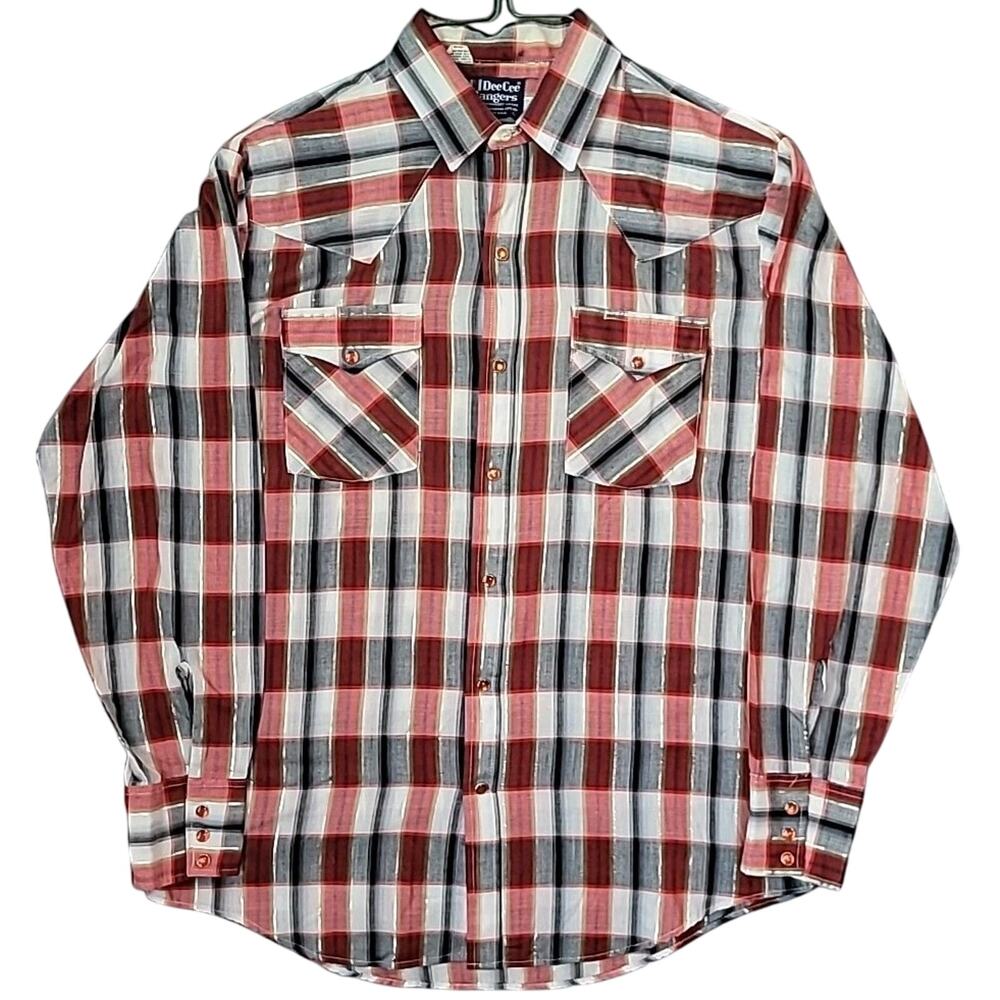 Vintage Dee Cee Western Pearl Snap Shirt Plaid L USA